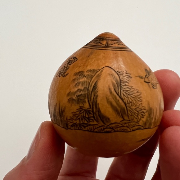 Antique lanzou carved etched gourd Chinese Zodiac year of Rat folk art - Picture 10 of 15